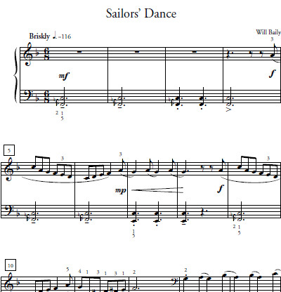 Sailors Dance Sheet Music and Sound Files for Piano Students